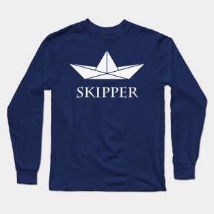 Skipper (Sea Captain / Paper Boat / Paper Ship / White) Long Sleeve T-Shirt